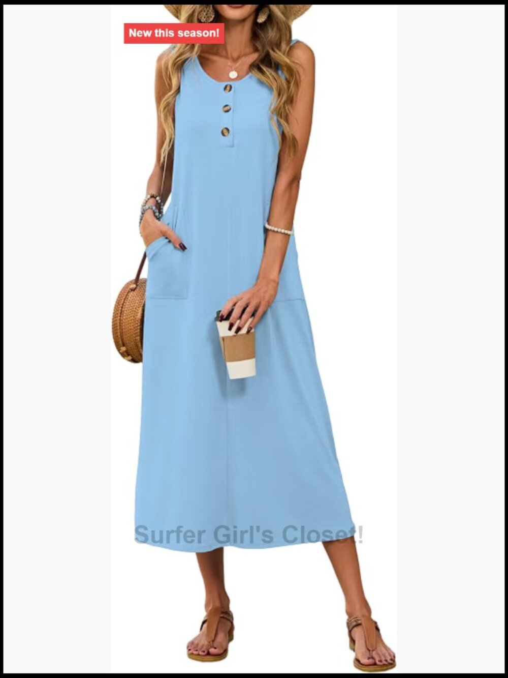 Sleeveless Midi Sundress with Pockets Casual Beach Vacation